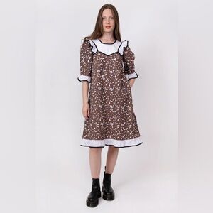 Batsheva Flutter Housedress in Brown Floral